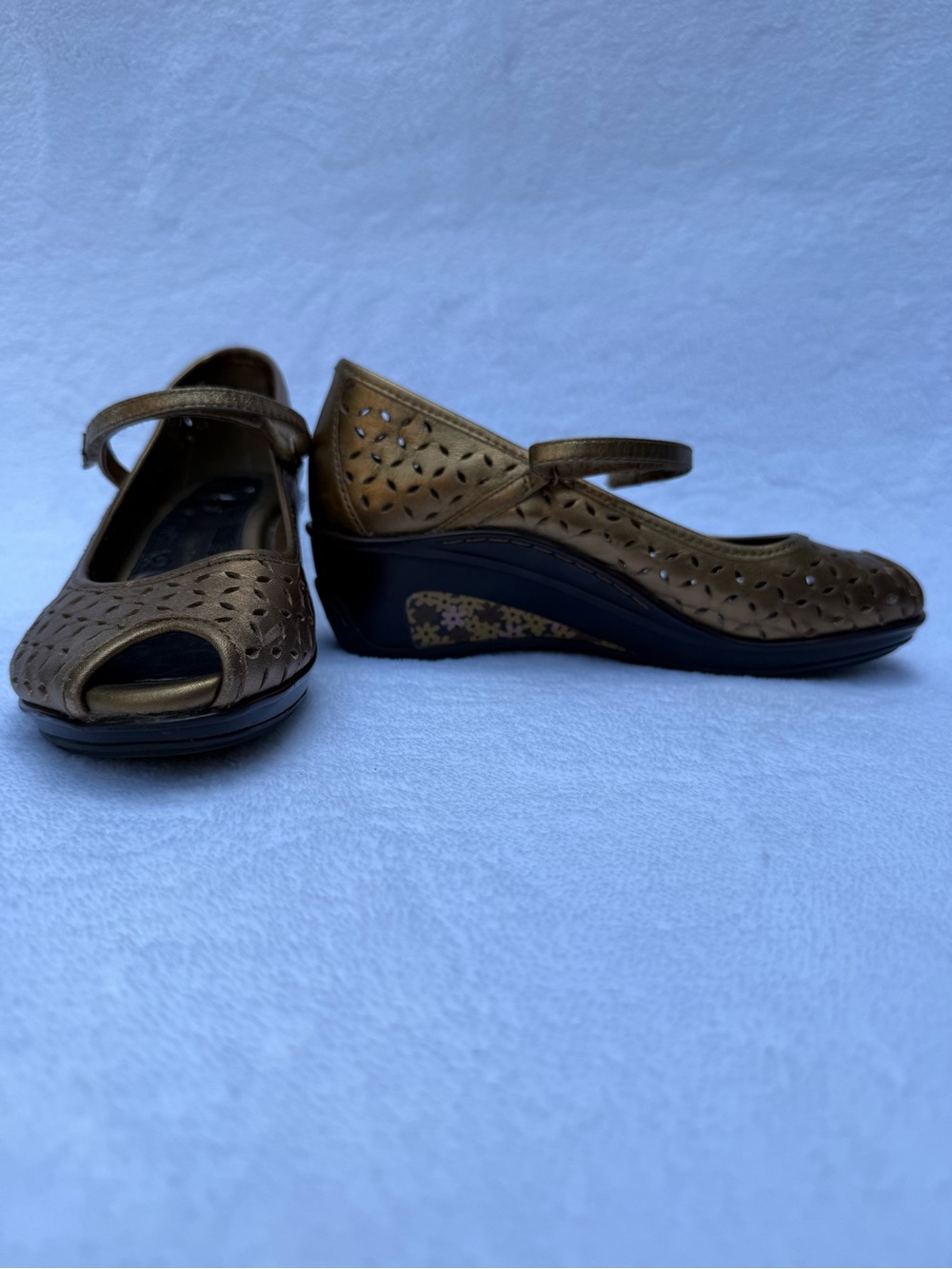 Jambu Bronze Perforated Mary Jane Wedge Sandal